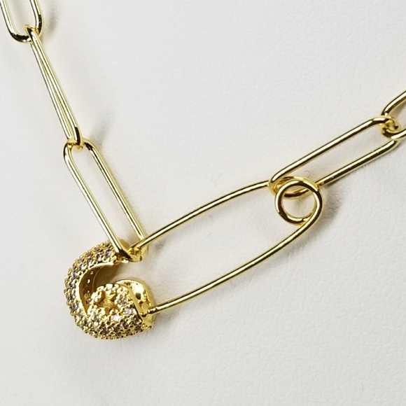 NWT Safety Pin Pave CZ Paperclip Choker Necklace - Picture 7 of 9